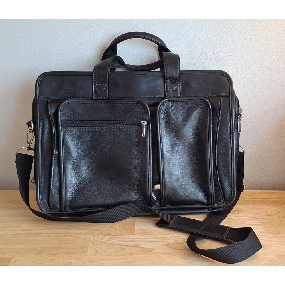 Wilsons Leather Black Leather Laptop Briefcase Messenger Business Bag 17"